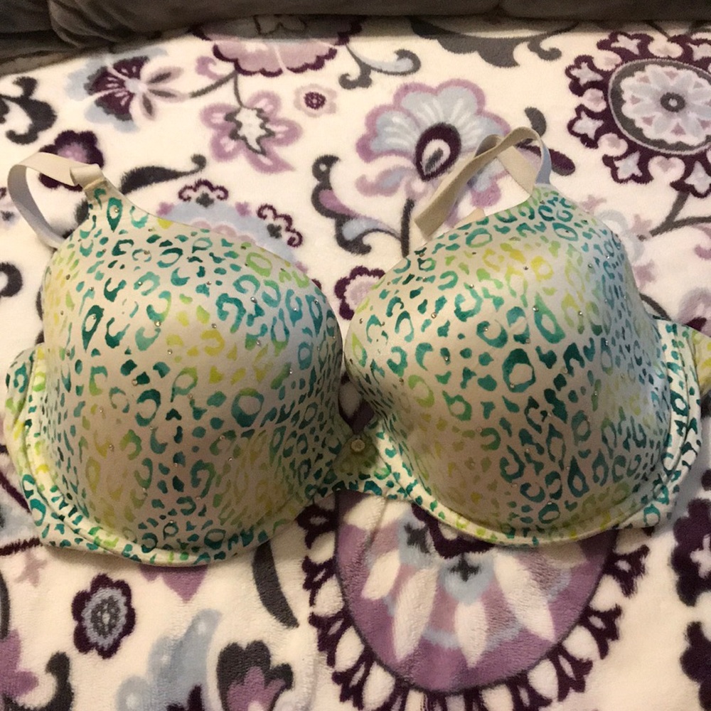 Teal and green leopard print bra VS